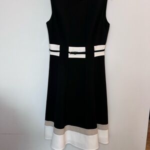 Calvin Klein Black Fit & Flare Dress with White Waist Panels and Belt
